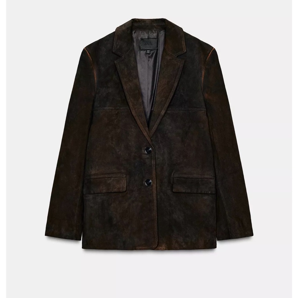 Zara Dark Brown 100% suede blazer - Picture 6 of 8
